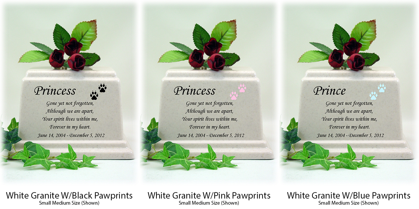 White Granite Memorial Poem Pet Urns